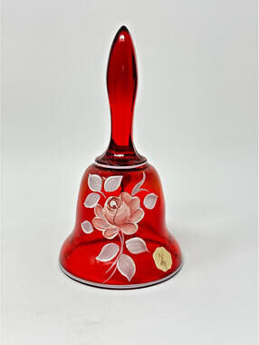 Fenton Glass Ruby Red Bell Hand Painted Signed K.Porter